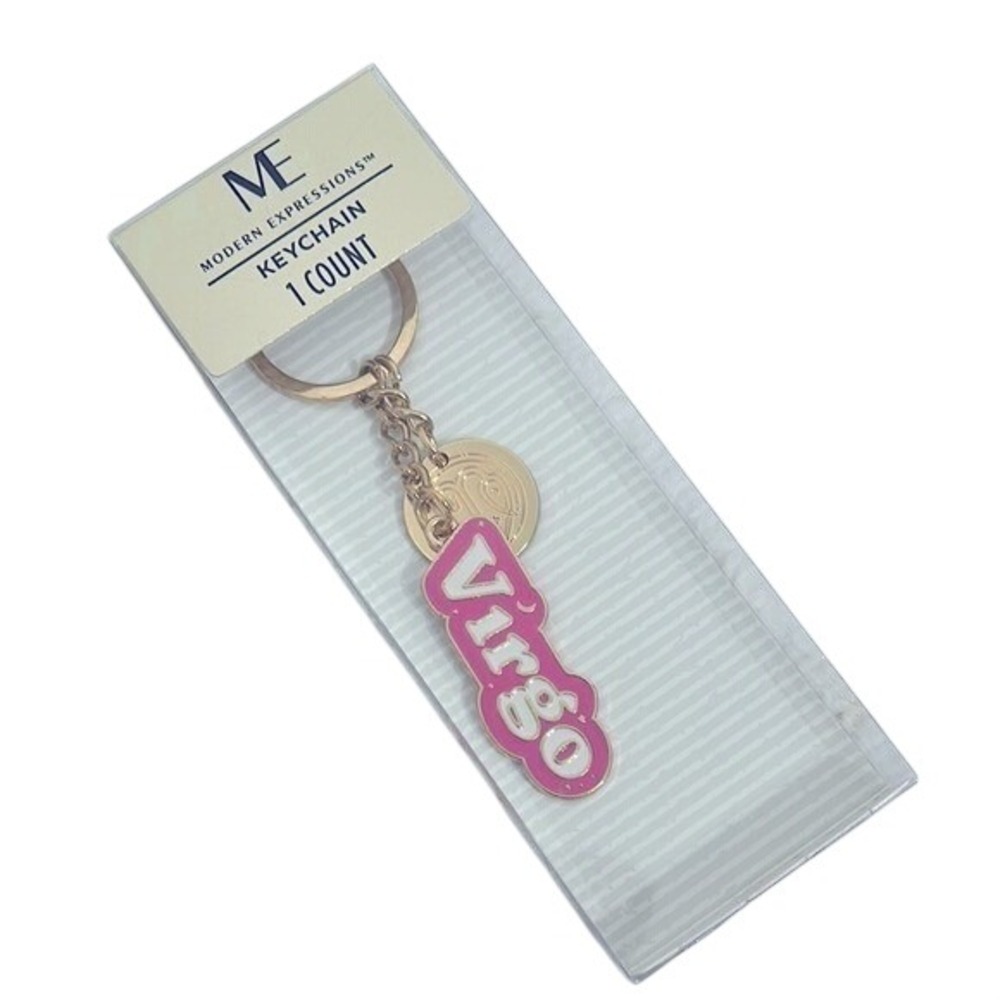 Modern Expressions Virgo Keychain Gold Tone Pink Enamel Zodiac Astrology NIB